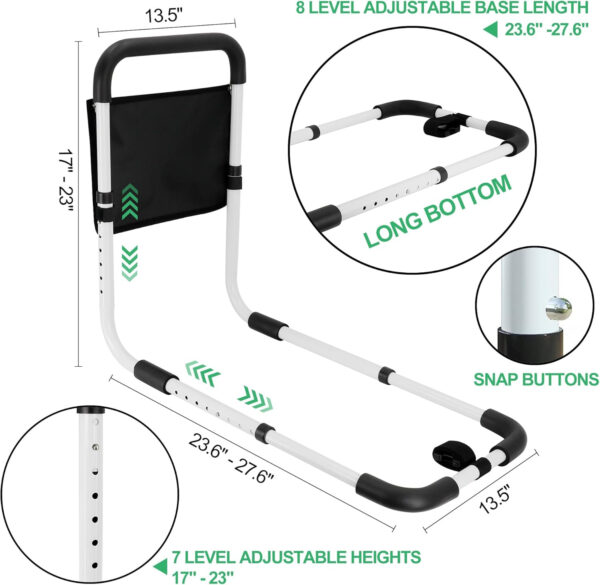 RELIANCER Bed Safety Rail for Elderly Adult,Adjustable Bedside Assist Grab Bar w/Storage Pocket,Bed Side Support Railing for Seniors,Fall Prevent Bedside Handle Bar,Bedside Assist Guard Rails Bed Cane