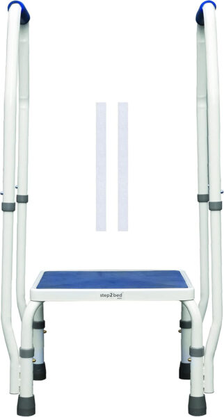 step2bed Mini Step Stool with Handle for Elderly – Adjustable Height Bed Safety Rail for Seniors with Handicap Grab Bars – Stainless Steel Portable Step Stool for Bed (300 LBS Capacity)