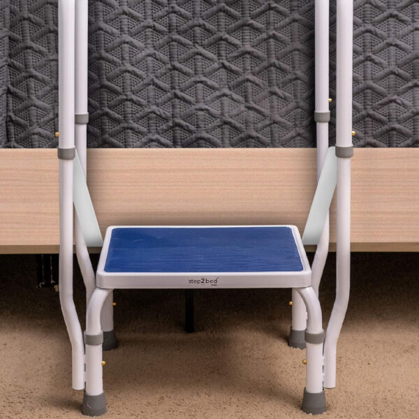 step2bed Mini Step Stool with Handle for Elderly – Adjustable Height Bed Safety Rail for Seniors with Handicap Grab Bars – Stainless Steel Portable Step Stool for Bed (300 LBS Capacity)