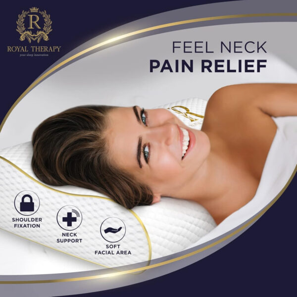 Royal Therapy Memory Foam Pillow, Queen Neck Pain Relief, Contour Cervical Pillow, for Neck and Shoulder Pain, Side, Back and Stomach Sleeper