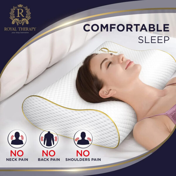 Royal Therapy Memory Foam Pillow, Queen Neck Pain Relief, Contour Cervical Pillow, for Neck and Shoulder Pain, Side, Back and Stomach Sleeper