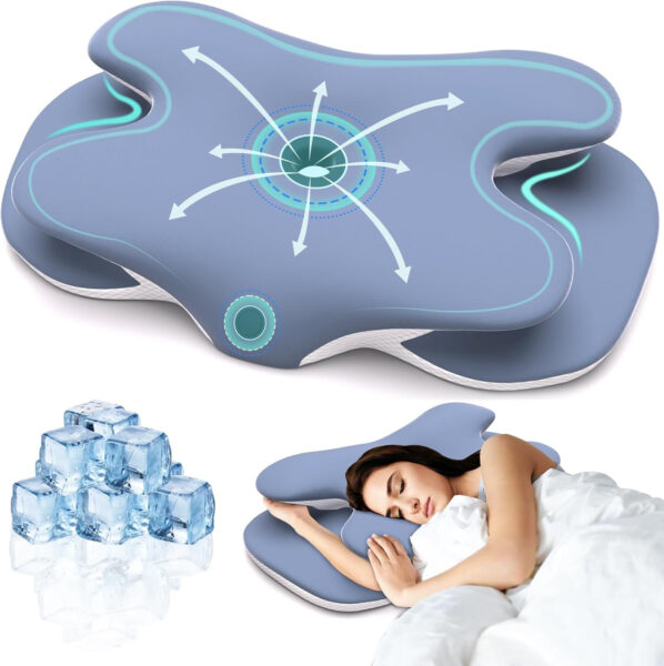 Cervical Pillow for Neck Back Pain Relief Memory Foam Contour Pillow Ergonomic Orthopedic Neck Pillow for Sleeping Cervical Support Pillow for Back Side Stomach Sleeper Cooling Pillowcase (Blue)