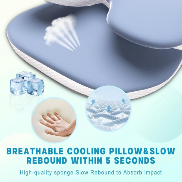 Cervical Pillow for Neck Back Pain Relief Memory Foam Contour Pillow Ergonomic Orthopedic Neck Pillow for Sleeping Cervical Support Pillow for Back Side Stomach Sleeper Cooling Pillowcase (Blue)