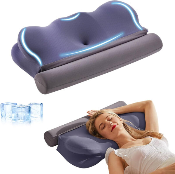 Ergonomic Cervical Neck Pillow,Pillows for Neck and Shoulder Pain,Orthopedic Pillow,Neck Pain Pillow for Pain Relief,Memory Foam Contour Pillow with Detachable Traction Support,Grey