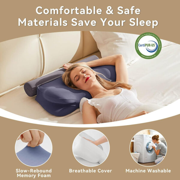 Ergonomic Cervical Neck Pillow,Pillows for Neck and Shoulder Pain,Orthopedic Pillow,Neck Pain Pillow for Pain Relief,Memory Foam Contour Pillow with Detachable Traction Support,Grey
