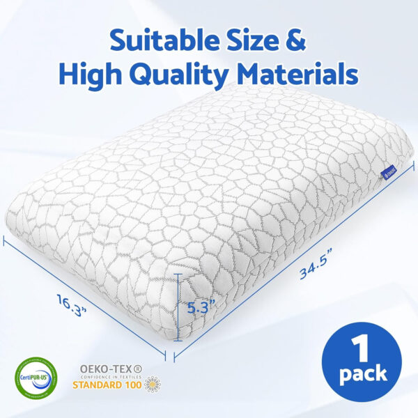 Memory Foam Pillows for Sleeping, Cooling Pillow with Removable and Machine Washable Cover, Bed Pillow for Side, Back and Stomach Sleepers, King Size (1 Pack)
