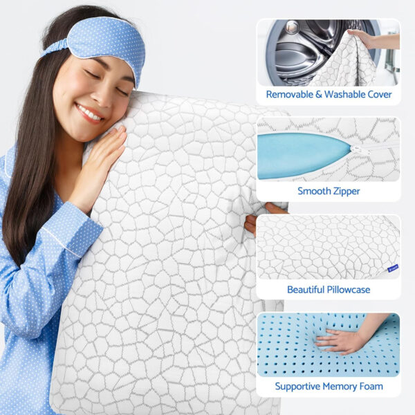 Memory Foam Pillows for Sleeping, Cooling Pillow with Removable and Machine Washable Cover, Bed Pillow for Side, Back and Stomach Sleepers, King Size (1 Pack)