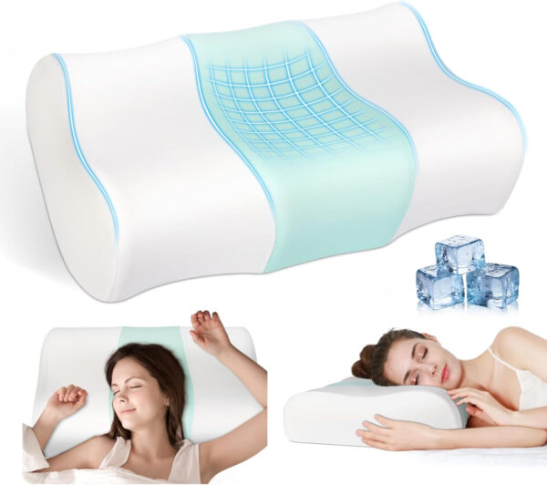 Cooling Memory Foam Pillow Cervical Neck Pillow,Ergonomic Orthopedic Contour Pillow for Neck Support,Cervical Bed Pillow for Side/Back/Stomach Sleeper