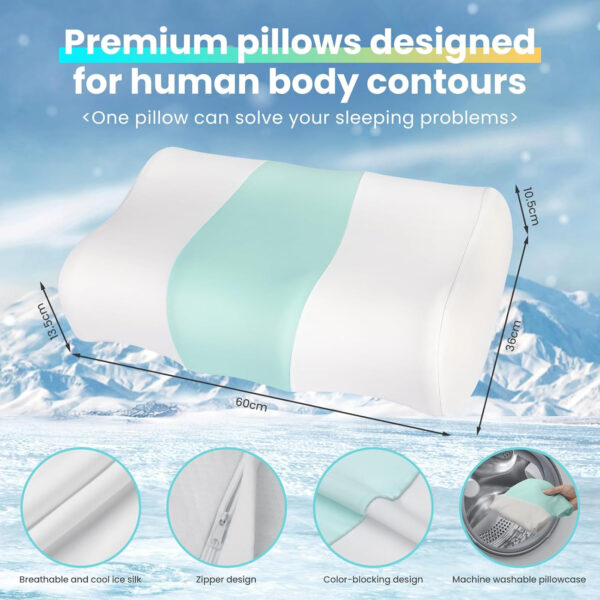 Cooling Memory Foam Pillow Cervical Neck Pillow,Ergonomic Orthopedic Contour Pillow for Neck Support,Cervical Bed Pillow for Side/Back/Stomach Sleeper