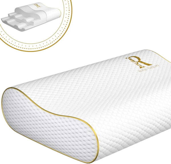 Royal Therapy Memory Foam Pillow, Queen Neck Pain Relief, Contour Cervical Pillow, for Neck and Shoulder Pain, Side, Back and Stomach Sleeper