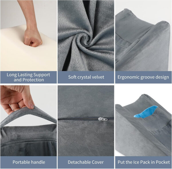 Arm Elevation Pillow Arm Wedge Pillows for Adults Arm Support Pillow with Pocket for Post Surgery Elbow Arm Rest Pillow with Removable Pillow for Sleeping(Grey)
