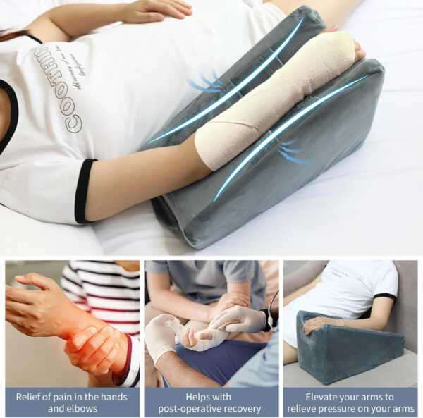 Arm Elevation Pillow Arm Wedge Pillows for Adults Arm Support Pillow with Pocket for Post Surgery Elbow Arm Rest Pillow with Removable Pillow for Sleeping(Grey)