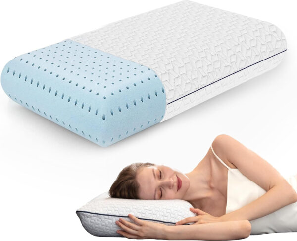 Vaverto Standard Size Gel Memory Foam Pillow – Ventilated, Orthopedic, Bed Pillow, Cooling, with Viscose Made from Bamboo Cover – Essential for College Dorms