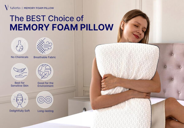 Vaverto Standard Size Gel Memory Foam Pillow – Ventilated, Orthopedic, Bed Pillow, Cooling, with Viscose Made from Bamboo Cover – Essential for College Dorms