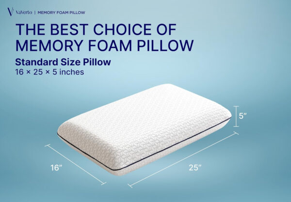Vaverto Standard Size Gel Memory Foam Pillow – Ventilated, Orthopedic, Bed Pillow, Cooling, with Viscose Made from Bamboo Cover – Essential for College Dorms