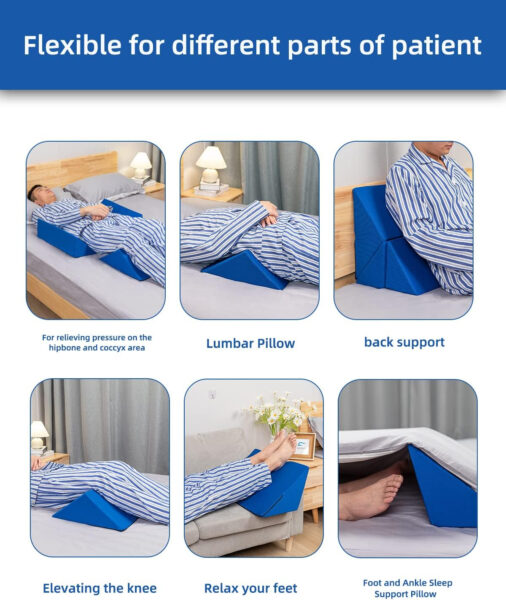 Fanwer Positioning Wedge Pillow for Side Sleeping (3 in 1), 40 Degree Triangle Bed Wedges & Body Positioners for Back Pain, Preventing Bedsores, After Surgery, Knees Elevated, Pregnancy