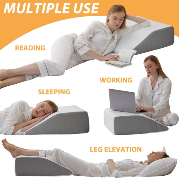 Leg Pillow, 8inch Leg Elevating Pillow for After Surgery, Blood Circulation, Leg Wedge Pillow for Side Sleeping, Leg Rest for Swelling, Cooling Gel Memory Foam Top, White/Grey