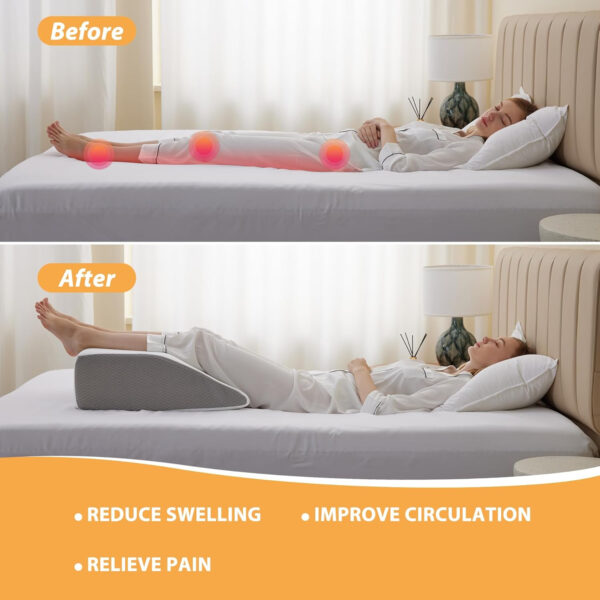 Leg Pillow, 8inch Leg Elevating Pillow for After Surgery, Blood Circulation, Leg Wedge Pillow for Side Sleeping, Leg Rest for Swelling, Cooling Gel Memory Foam Top, White/Grey
