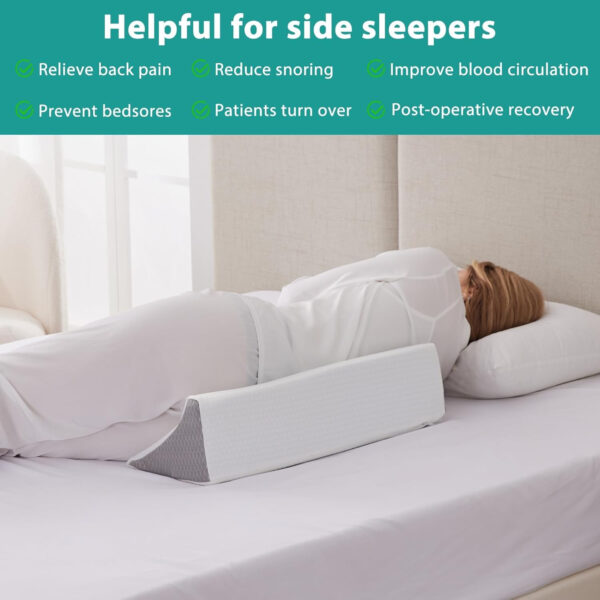 Wedge Pillow for Side Sleeping, Comfort Foam Back Pillow for Side Sleeper, Bed Wedges & Body Positioners for After Surgery, Pregnancy Support, Back Pain, Preventing Bedsores, White/Grey