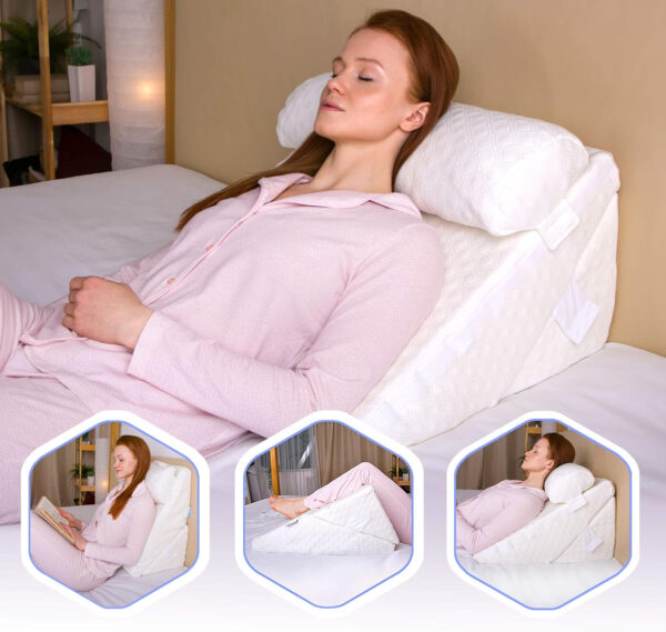 Bed Wedge Pillow for Sleeping – Adjustable Post-Surgery Comfort Pillow (7-in-1) – Memory Foam Incline, Leg Elevation, and Head Support – Large 24-Inch with Washable Cover