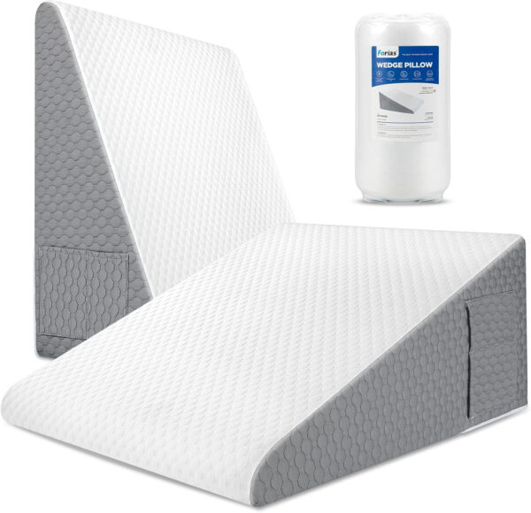 Forias Wedge Pillow for Acid Reflux Relief 12″ Bed Wedge Pillow for Headboard Triangle Pillow Wedge for Sleeping Post Surgery Legs Back Pain Gerd Snoring, Soft Memory Foam Top & Washable Cover