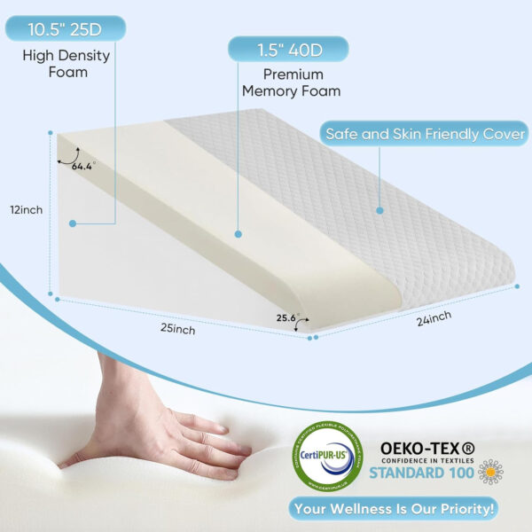 Forias Wedge Pillow for Acid Reflux Relief 12″ Bed Wedge Pillow for Headboard Triangle Pillow Wedge for Sleeping Post Surgery Legs Back Pain Gerd Snoring, Soft Memory Foam Top & Washable Cover