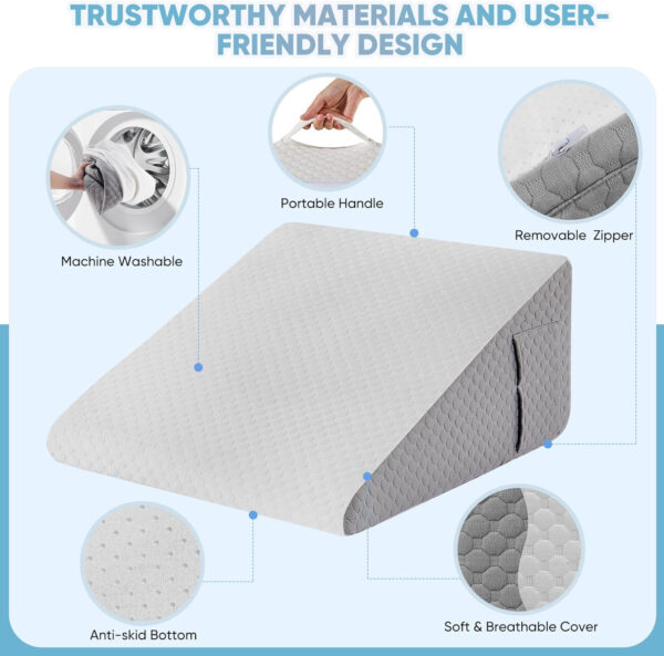 Forias Wedge Pillow for Acid Reflux Relief 12″ Bed Wedge Pillow for Headboard Triangle Pillow Wedge for Sleeping Post Surgery Legs Back Pain Gerd Snoring, Soft Memory Foam Top & Washable Cover