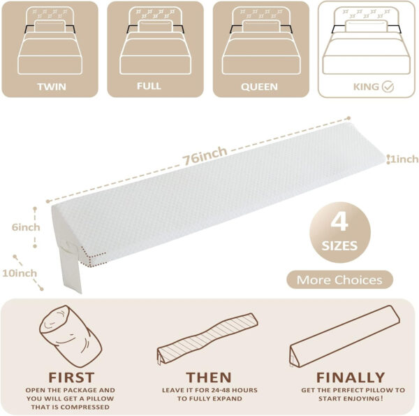 Homemate King Size（76″x10″x6″） Bed Wedge Pillow for Headboard – Bed Gap Filler(0-8″) – Triangle Bloster Pillow Wedge – White