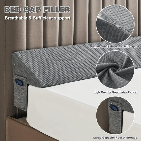 Queen Size(60″x6″x10″) Bed Wedge Pillow for Headboard, Mattress Gap Filler(0-8″), Bed Wedge for Gap Between Your Headboard and Mattress Dark Grey