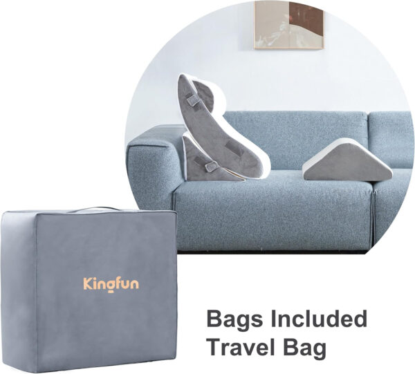 Kingfun 4pcs Orthopedic Bed Wedge Pillow Set for Post Surgery, Memory Foam for Sleeping, Adjustable Leg, Back and Arm Support, Sitting Up and Rest Pillow with Travel Bag