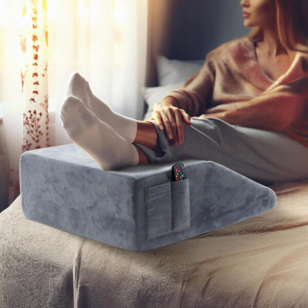 Made Medical Leg Elevation Pillow for Sleeping – 8″ Memory Foam Flat Top Bed Wedge Body Positioner for Legs, Knee, Ankle Post Surgery, Gray Velour