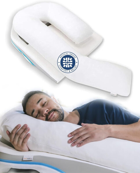 MedCline Shoulder Relief System, Bed Wedge Pillow for Shoulder Pain Relief with Therapeutic Body Pillow, Insert, and Covers, Inclined Sleep Position with Arm Pocket, Large for 5’10” and Above