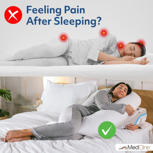 MedCline Shoulder Relief System, Bed Wedge Pillow for Shoulder Pain Relief with Therapeutic Body Pillow, Insert, and Covers, Inclined Sleep Position with Arm Pocket, Large for 5’10” and Above