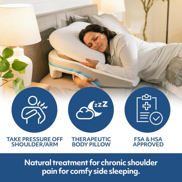 MedCline Shoulder Relief System, Bed Wedge Pillow for Shoulder Pain Relief with Therapeutic Body Pillow, Insert, and Covers, Inclined Sleep Position with Arm Pocket, Large for 5’10” and Above