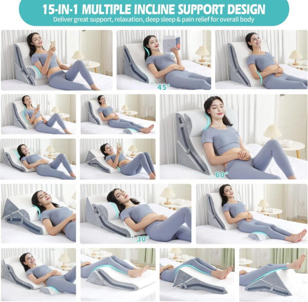 Wedge Pillow for Sleeping, Orthopedic Bed Wedge Pillow Set, 15-in-1 3PCS Adjustable Memory Foam Wedge Pillow Post Surgery, 9 &16 & 20 inches Height 3-in-1 Incline Wedges Pillows
