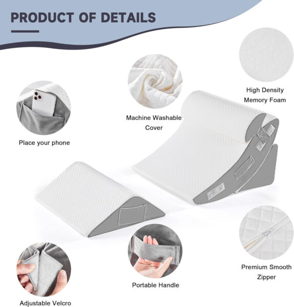 Yojoker 4PCS Orthopedic Bed Wedge Pillow Set for Sleeping, Post Surgery Foam Pillow for Body, Back and Leg Pain Relief, Triangle Adjustable Support Pillow – Acid Reflux, Anti Snoring & GERD Sleeping