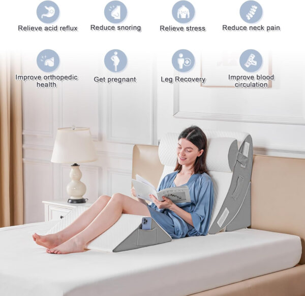 Yojoker 4PCS Orthopedic Bed Wedge Pillow Set for Sleeping, Post Surgery Foam Pillow for Body, Back and Leg Pain Relief, Triangle Adjustable Support Pillow – Acid Reflux, Anti Snoring & GERD Sleeping