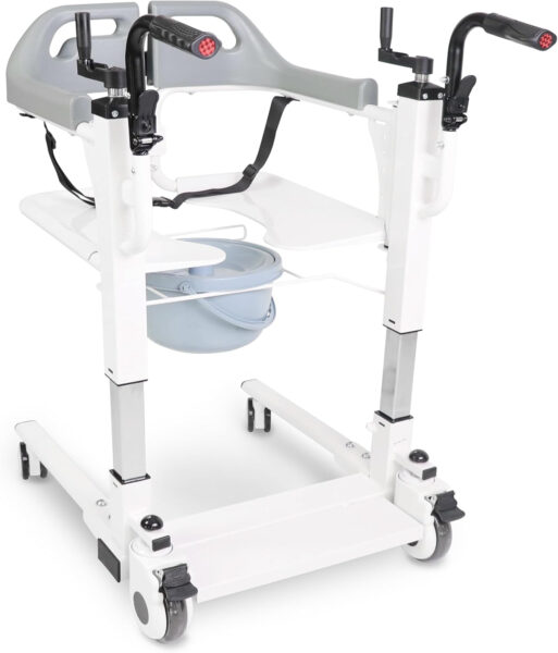 KMINA – Patient Transfer Chair (Seat can be Raised up to 23 in), Commode Toilet Chair with Wheels, Bedside Chairs for Elderly, Not Suitable for Shower