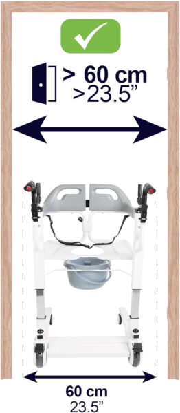 KMINA – Patient Transfer Chair (Seat can be Raised up to 23 in), Commode Toilet Chair with Wheels, Bedside Chairs for Elderly, Not Suitable for Shower