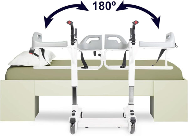 KMINA – Patient Transfer Chair (Seat can be Raised up to 23 in), Commode Toilet Chair with Wheels, Bedside Chairs for Elderly, Not Suitable for Shower
