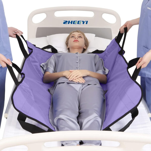 Positioning Bed Pad with Reinforced Handles 43″ x 36″ Patient Transfer Sheet Aid Assistant for Body Lifting, Turning, Repositioning, for Elderly, Incontinence, Caregiver, Purple