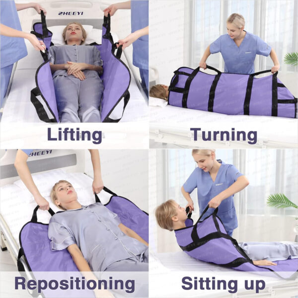 Positioning Bed Pad with Reinforced Handles 43″ x 36″ Patient Transfer Sheet Aid Assistant for Body Lifting, Turning, Repositioning, for Elderly, Incontinence, Caregiver, Purple
