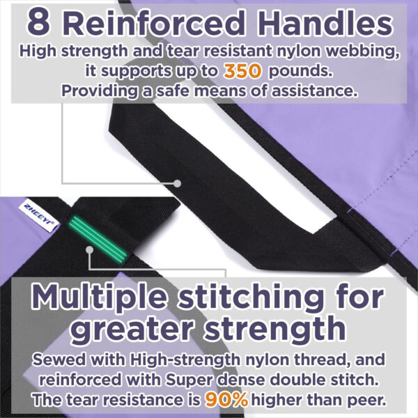 Positioning Bed Pad with Reinforced Handles 43″ x 36″ Patient Transfer Sheet Aid Assistant for Body Lifting, Turning, Repositioning, for Elderly, Incontinence, Caregiver, Purple