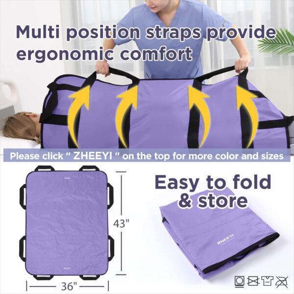 Positioning Bed Pad with Reinforced Handles 43″ x 36″ Patient Transfer Sheet Aid Assistant for Body Lifting, Turning, Repositioning, for Elderly, Incontinence, Caregiver, Purple