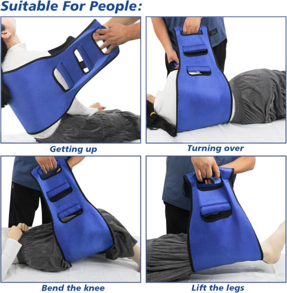 Padded Bed Transfer Nursing Sling for Patient, Bed Transfer Board Extra Wide Non-Slip, Elderly Safety Lifting Aids Bed Assist Handle Back for People with Bedridden People (Black)