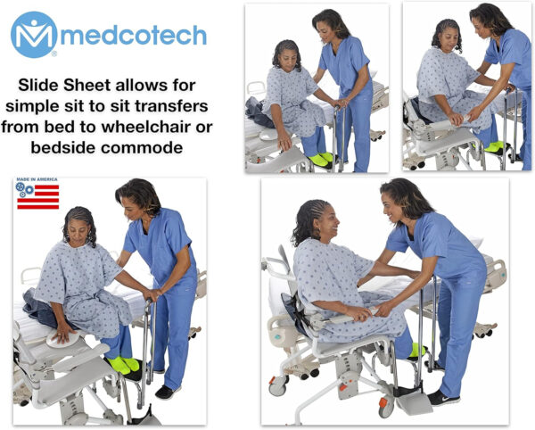 MedCo Technology Premium Seated Transfer Board, Friction-Reducing High Density Plastic, Soft Edges, Anti-Slip Pads, Curved with Transport Handle. Perfect for Bed, Wheelchair, Toileting, and More