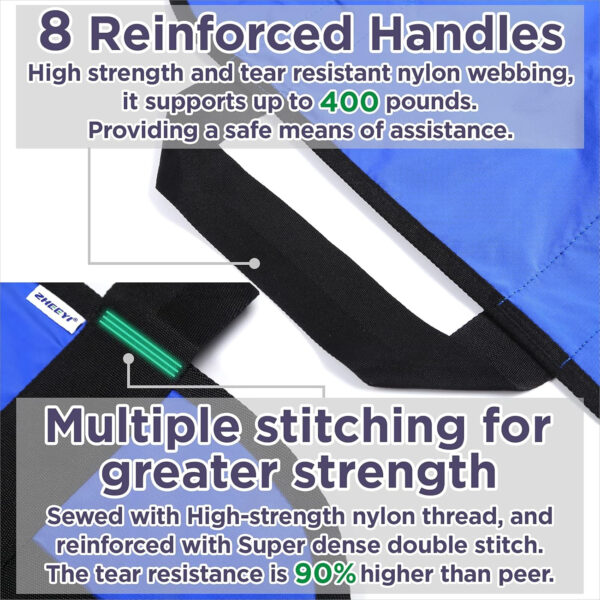 Multipurpose 48″ x 40″ Positioning Bed Pad with Reinforced Handles – Reusable & Washable Transfer Sheet for Turning, Lifting & Repositioning – Double-Sided Nylon Fabric, Blue