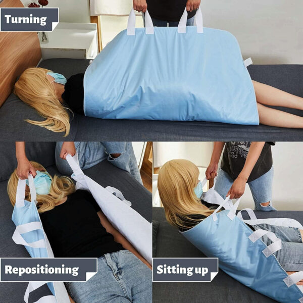 Pawertech 34×52 Positioning Pad with 8 Handles, Bed Transfer, for Turning Lifting Repositioning, Waterproof Washable Reusable (Blue)