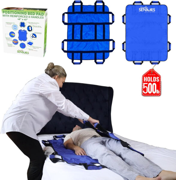 Positioning Bed Pad with Handles 48″ X 40″- Bed Mobility Aid for Seniors, Disabled & Limited Mobility – Non-Slip, Washable & Comfortable – Enhance Safety & Independence – Draw Sheets for Bed Transfers