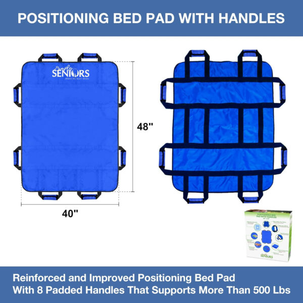 Positioning Bed Pad with Handles 48″ X 40″- Bed Mobility Aid for Seniors, Disabled & Limited Mobility – Non-Slip, Washable & Comfortable – Enhance Safety & Independence – Draw Sheets for Bed Transfers
